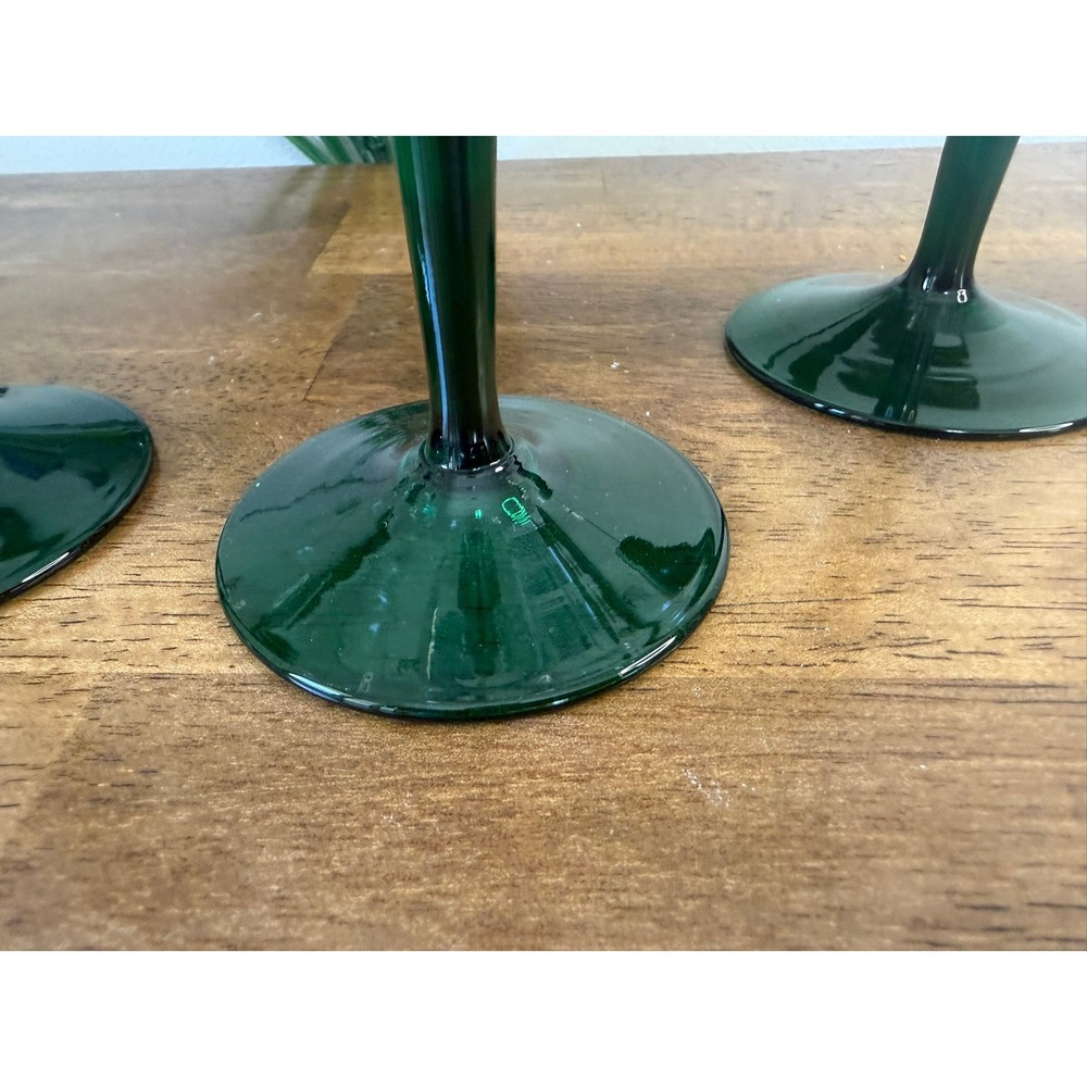 Vintage Emerald Green Wine Glasses Set Mid Century Italian Art Glass Style Bar - Picture 6 of 11